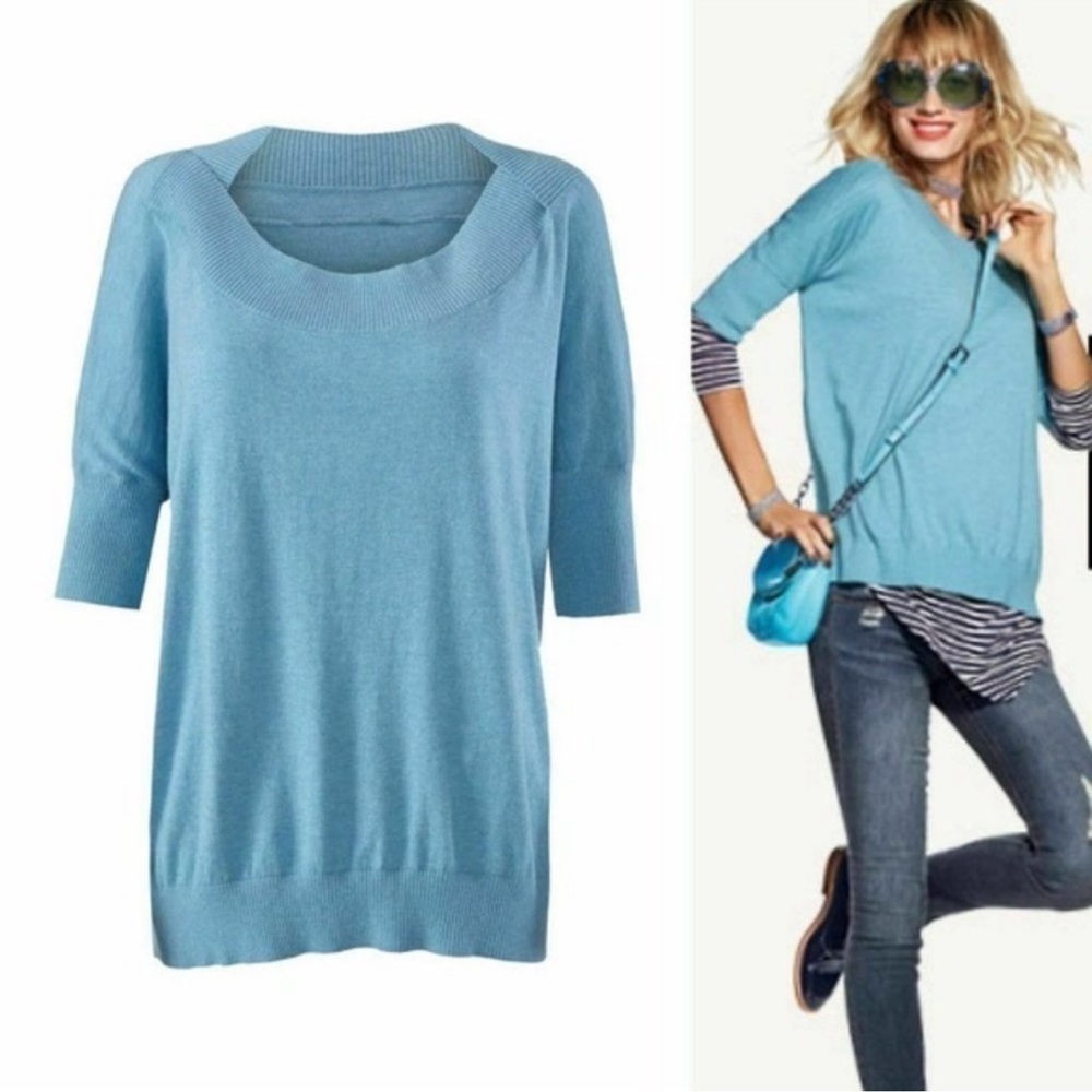 CABI #5007 Cornflower Blue Knit Lounge short sleeve pullover Sweater